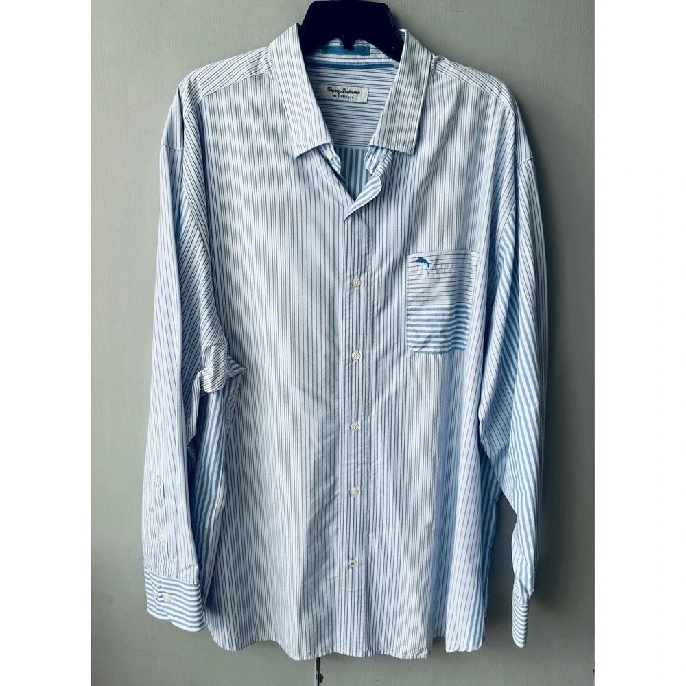 Tommy Bahama Shirt Mens Large Blue‎ Siesta Key Performance Marlin Stretch